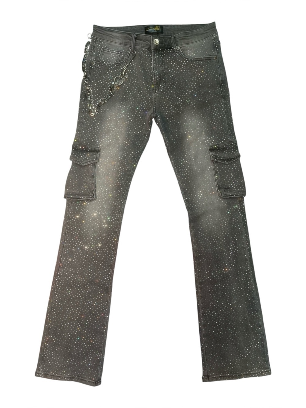 Sz 32 Men's Black Distressed studded pocket Jeans
